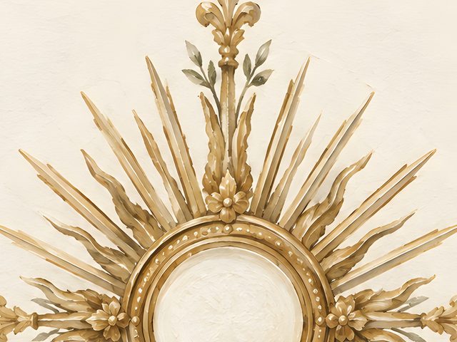 Monstrance watercolor print, close-up of the watercolor painting