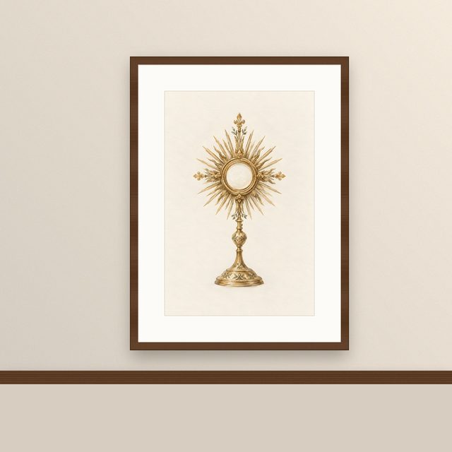 Monstrance, watercolor print, framed on a wall