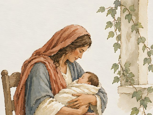 Mother and Child watercolor print, close-up of the watercolor painting