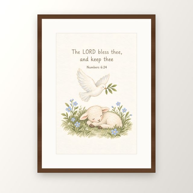 Blue Dove and Lamb, Numbers 6:24 watercolor print, framed