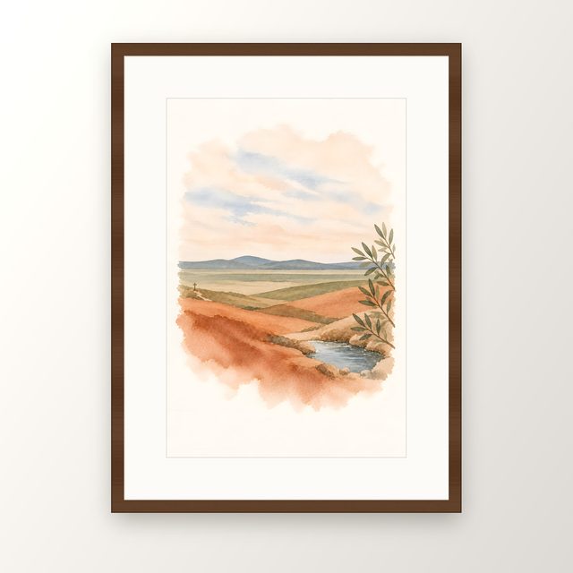 Olive Branch and Spring, watercolor print, framed