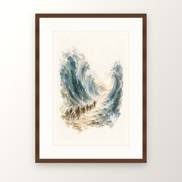 Parting the Red Sea, watercolor print, framed