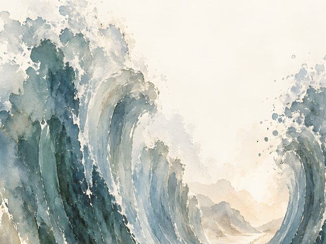 Parting the Red Sea watercolor print, close-up of the watercolor painting