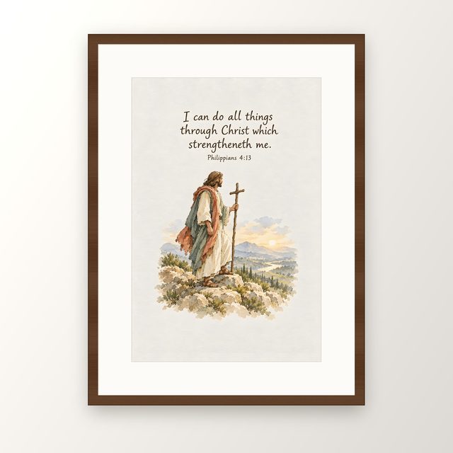 I Can Do All Things Through Christ, Philippians 4:13 watercolor print, framed