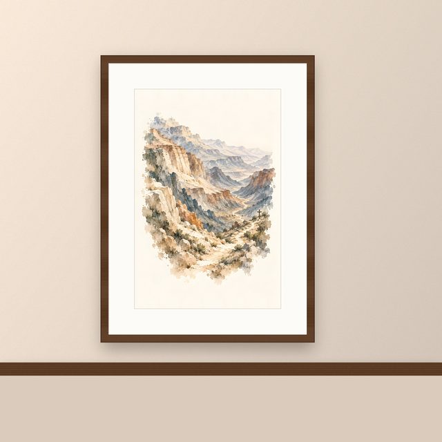 Pilgrim Trail, watercolor print, framed on a wall