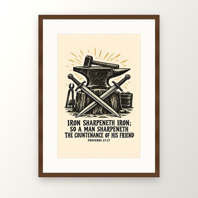 Anvil and Swords, Proverbs 27:17 watercolor print, framed