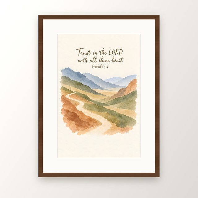 Path Through the Hills, Proverbs 3:5 watercolor print, framed