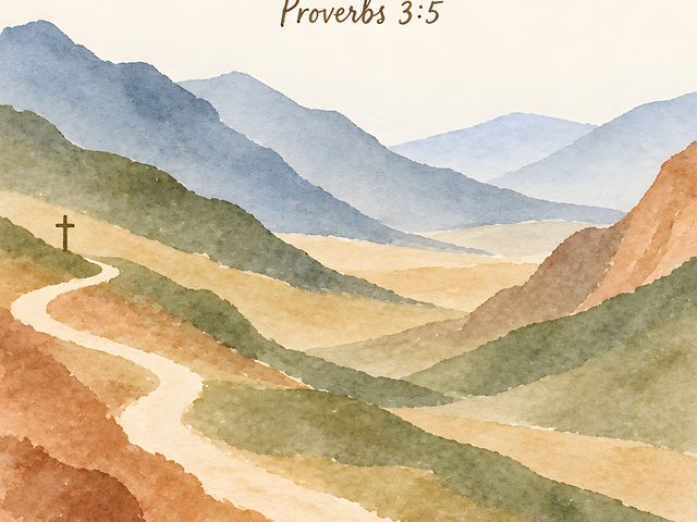 Path Through the Hills, Proverbs 3:5 watercolor print, close-up of the watercolor painting