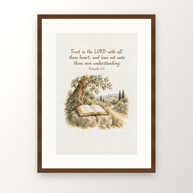 Trust in the Lord With All Thine Heart, Proverbs 3:5 watercolor print, framed