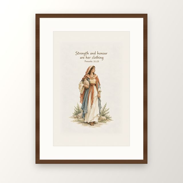 Virtuous Woman, Proverbs 31:25 watercolor print, framed