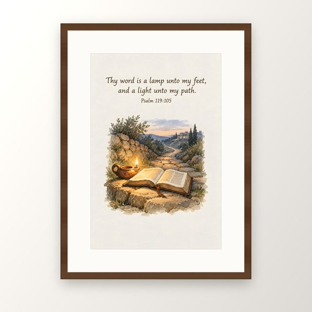 Thy Word Is a Lamp Unto My Feet, Psalm 119:105 watercolor print, framed