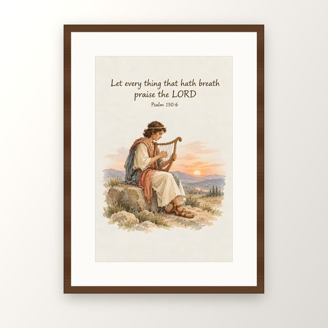 King David, Psalm 150:6 watercolor print, framed
