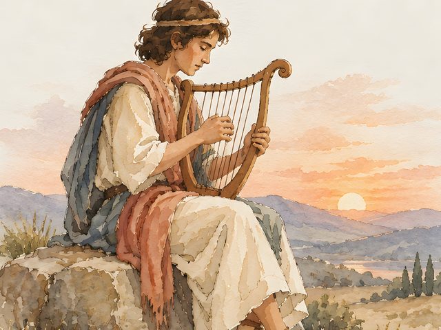 King David, Psalm 150:6 watercolor print, close-up of the watercolor painting