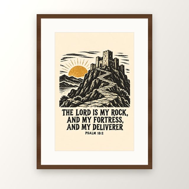 Castle on the Hill, Psalm 18:2 watercolor print, framed