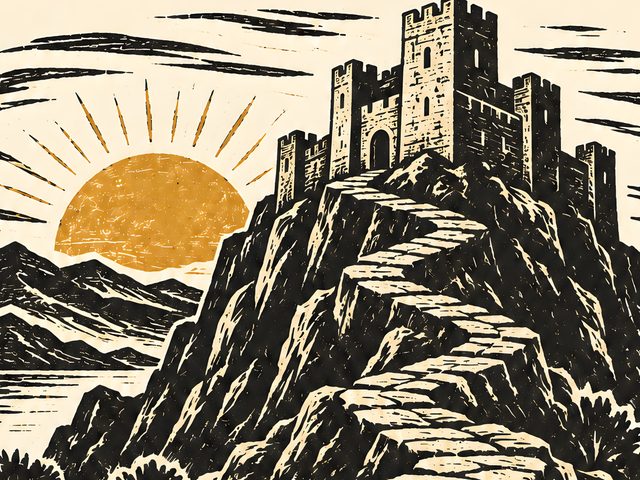 Castle on the Hill, Psalm 18:2 watercolor print, close-up of the watercolor painting