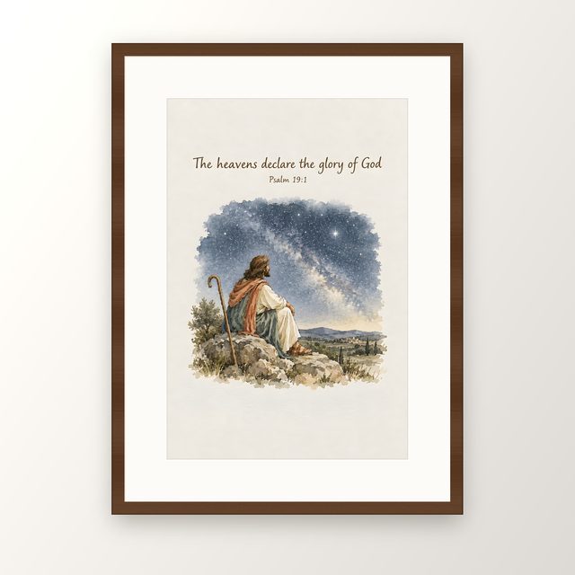 The Heavens Declare the Glory of God, Psalm 19:1 watercolor print, framed