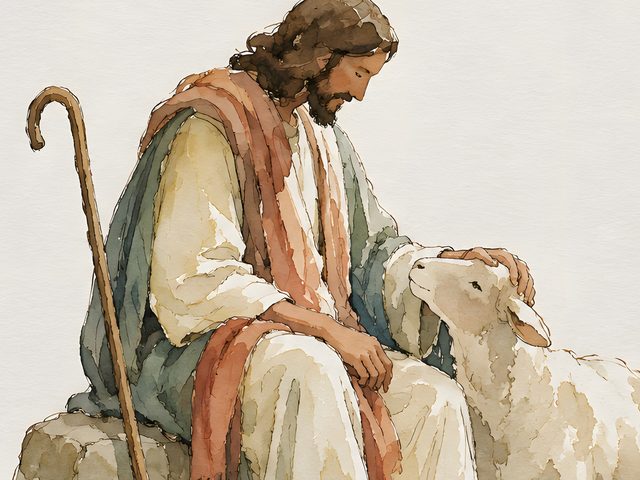The Lord Is My Shepherd, Psalm 23:1 watercolor print, close-up of the watercolor painting