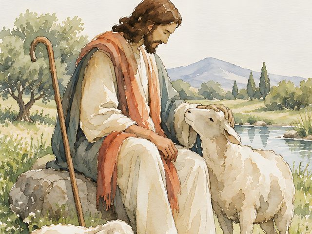 Green Pastures Still Waters, Psalm 23:2 watercolor print, close-up of the watercolor painting