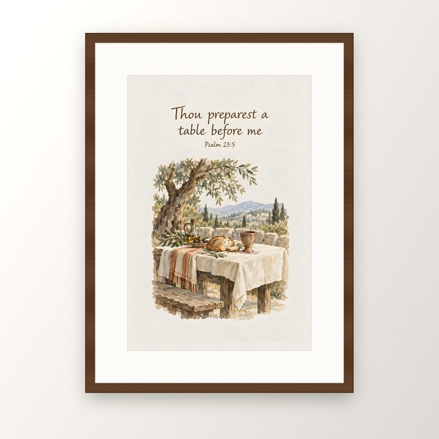 Thou Preparest a Table Before Me, Psalm 23:5 watercolor print, framed