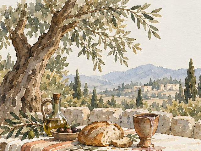 Thou Preparest a Table Before Me, Psalm 23:5 watercolor print, close-up of the watercolor painting