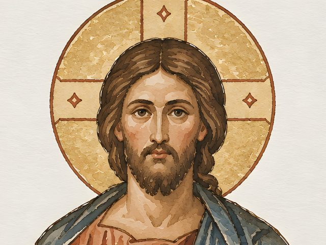 Orthodox Icon, Psalm 27:1 watercolor print, close-up of the watercolor painting