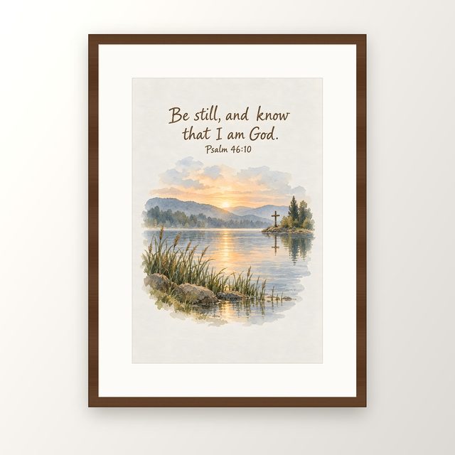 Be Still and Know That I Am God, Psalm 46:10 watercolor print, framed