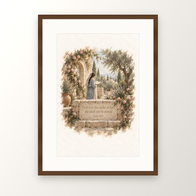 Garden of Roses, Psalm 46:5 watercolor print, framed