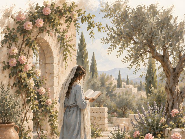 Garden of Roses, Psalm 46:5 watercolor print, close-up of the watercolor painting