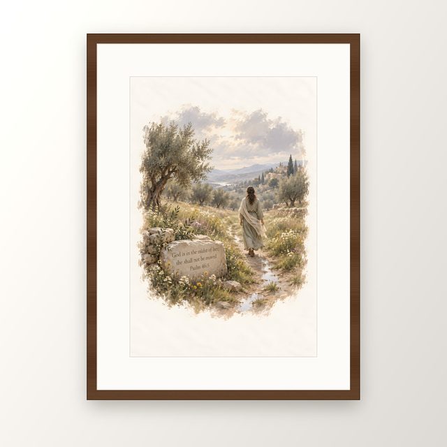 Walking the Path, Psalm 46:5 watercolor print, framed