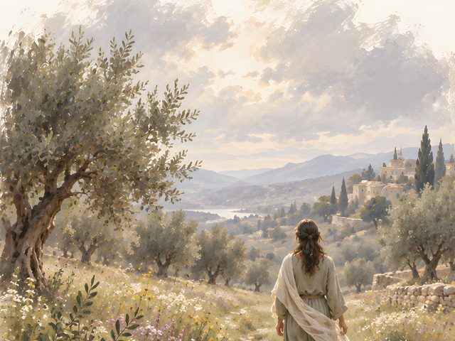 Walking the Path, Psalm 46:5 watercolor print, close-up of the watercolor painting