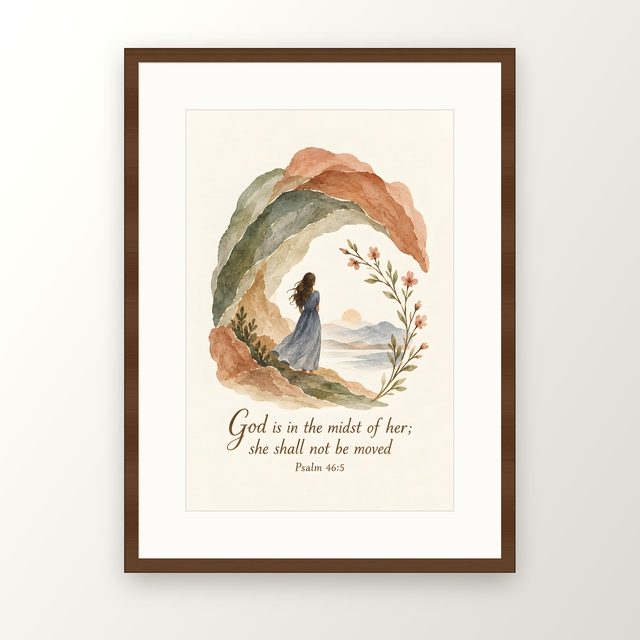 Woman Under the Arch, Psalm 46:5 watercolor print, framed