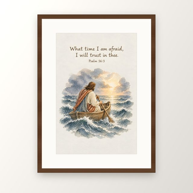 What Time I Am Afraid I Will Trust in Thee, Psalm 56:3 watercolor print, framed
