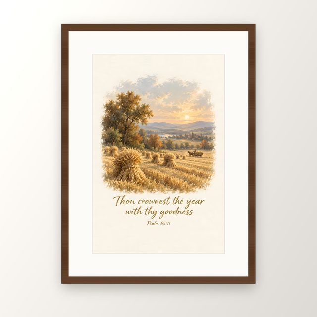 Harvest Field, Psalm 65:11 watercolor print, framed