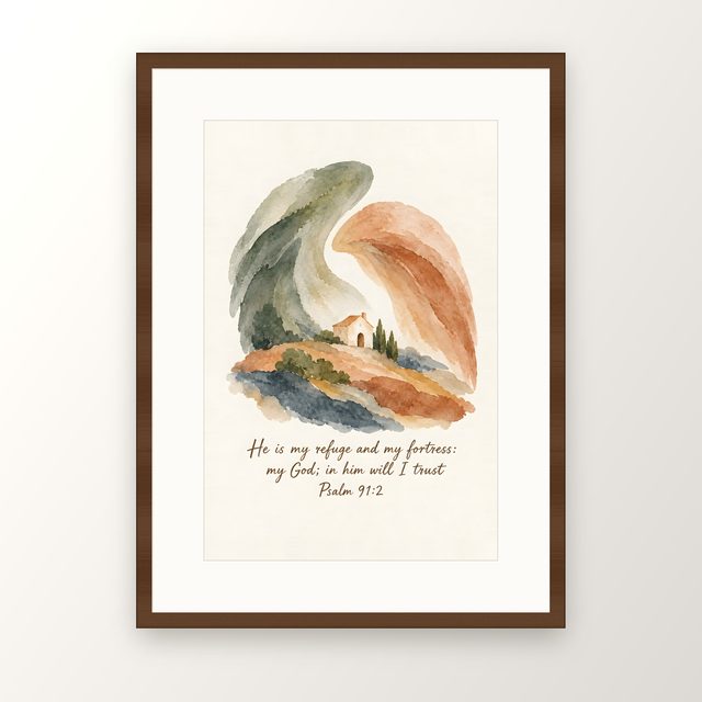 Sheltering Wings, Psalm 91:2 watercolor print, framed