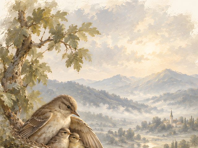 Mother Bird and Nest, Psalm 91:4 watercolor print, close-up of the watercolor painting