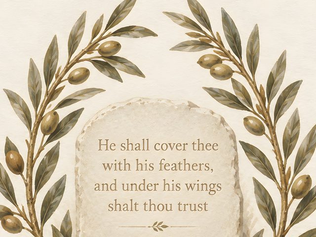 Olive Wreath and Nest, Psalm 91:4 watercolor print, close-up of the watercolor painting