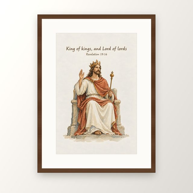 Christ the King, Revelation 19:16 watercolor print, framed
