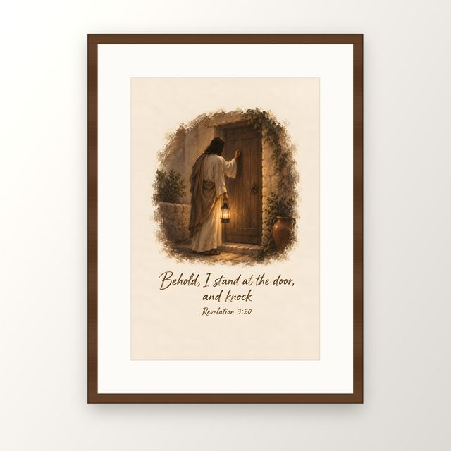 Jesus Knocking, Revelation 3:20 watercolor print, framed
