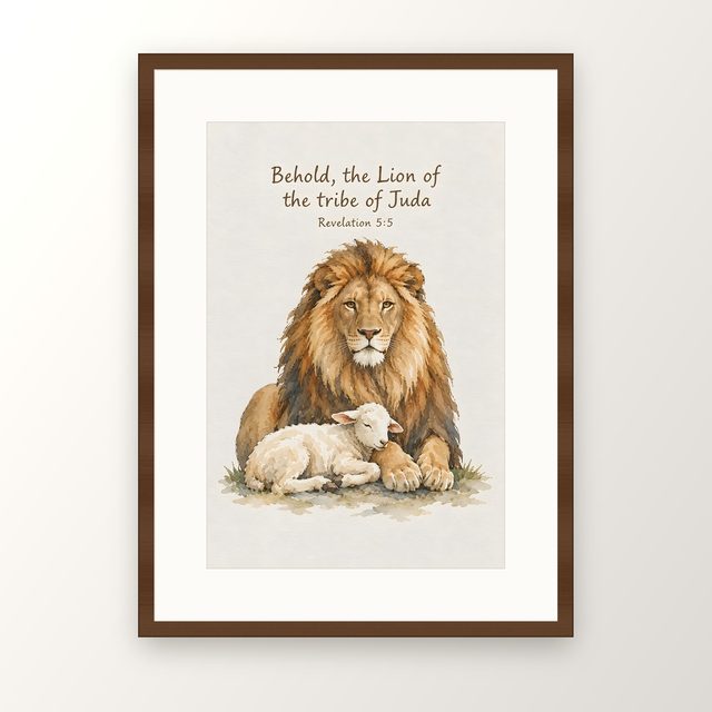 Lamb of God, Revelation 5:5 watercolor print, framed