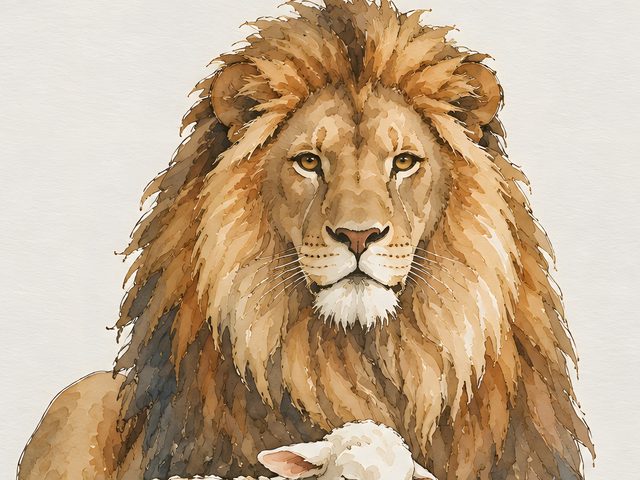 Lamb of God, Revelation 5:5 watercolor print, close-up of the watercolor painting