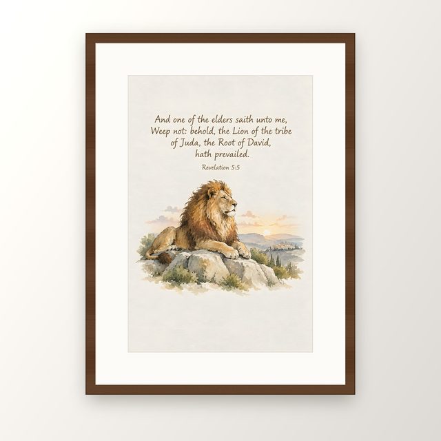 Lion of the Tribe of Judah, Revelation 5:5 watercolor print, framed