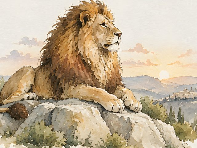 Lion of the Tribe of Judah, Revelation 5:5 watercolor print, close-up of the watercolor painting