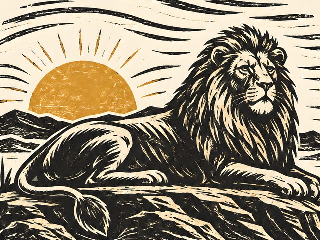 Resting at Sunrise, Revelation 5:5 watercolor print, close-up of the watercolor painting