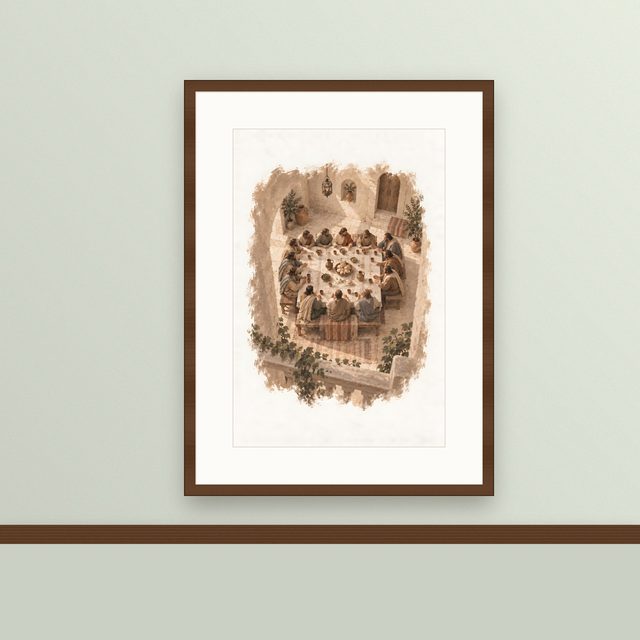 Seen From Above, watercolor print, framed on a wall