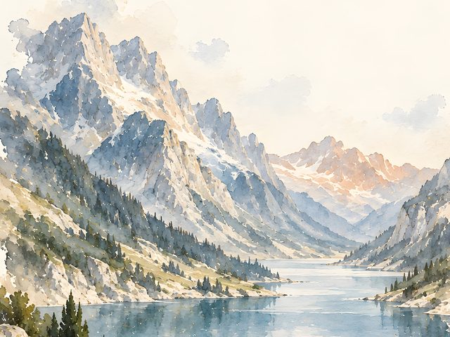 Shepherd by the Lake watercolor print, close-up of the watercolor painting