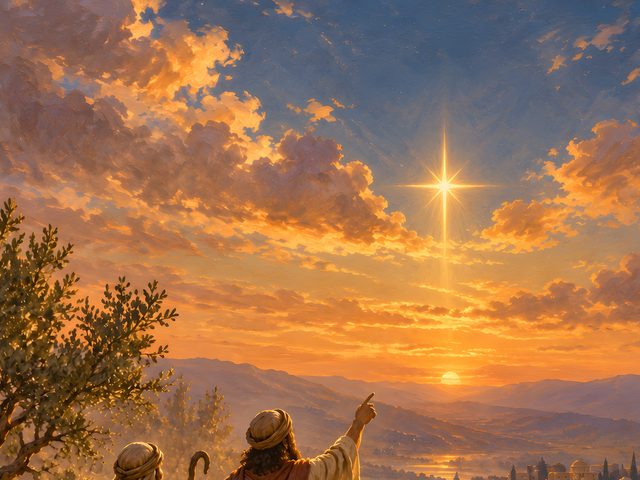 Shepherds and the Star oil-style print, close-up of the oil-style painting