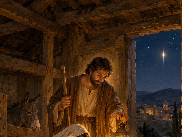 Silent Night Nativity oil-style print, close-up of the oil-style painting
