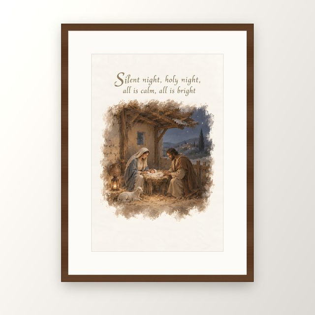 Silent Night, watercolor print, framed