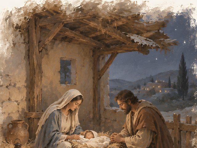 Silent Night watercolor print, close-up of the watercolor painting