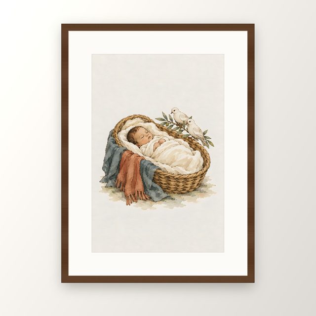 Sleeping Baby, watercolor print, framed